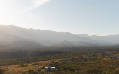 Sunset on the mountains during a sandstorm day