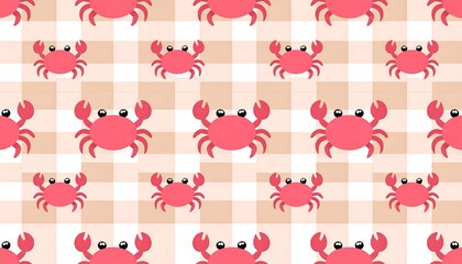 Cute crab pattern on a gingham background