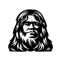 Monochrome portrait of a bearded man with long hair in silhouette style