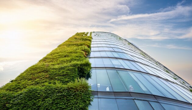 eco friendly building sustainable glass building with vertical garden reducing carbon dioxide green architecture