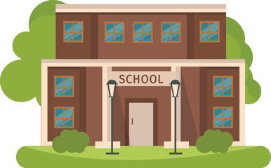 School Building with Lights and Trees