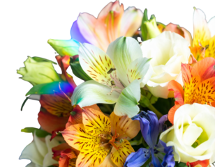 Floral Bouquet Refracted Through Faceted Prism, Side Angle, Isolated