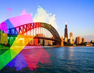 Obraz premium Colorful abstract overlay on cityscape