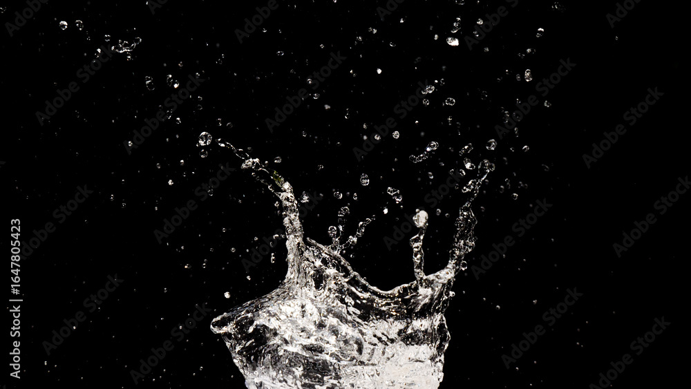 Poster liquid cascade: a dynamic capture of water creating a splash with intricate details and a captivatin