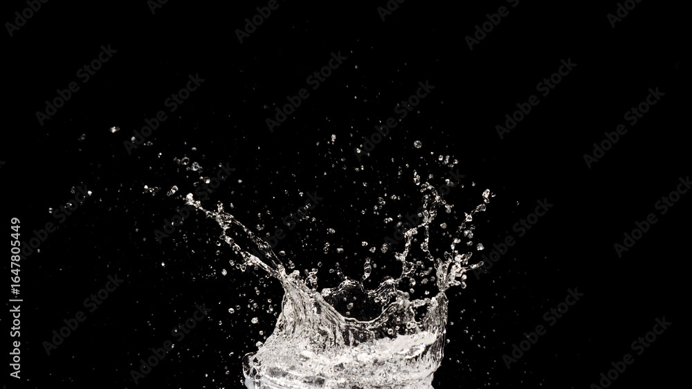 Poster water splash on black: a mesmerizing capture of water droplets colliding, creating a dynamic display