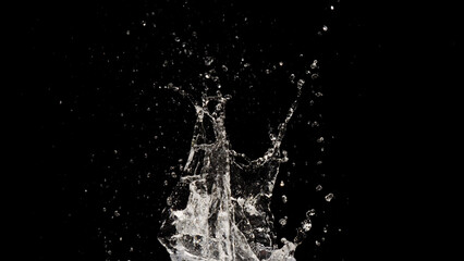Water Splash Dynamics: An eye-level shot capturing the dynamic action of water as it dramatically...
