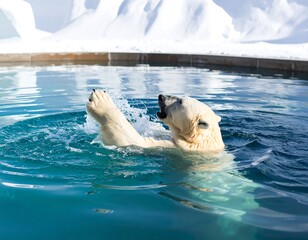 Polar bear swimming in a pool