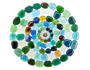 Mixed Sea Glass Treasures in Spiral Pattern, Studio Lighting, Isolated