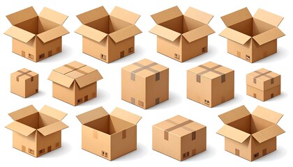 Fototapeta premium Various cardboard boxes, open and closed