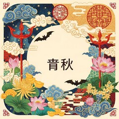 Mid-autumn festival design with traditional chinese elements and moon imagery for celebration and decoration
