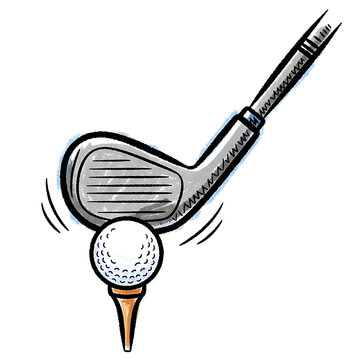 Hand-drawn Golf Club and Ball Ready to Tee Off: Playful, Energetic Illustration