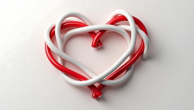 Intertwined red and white heart shape made of candy canes