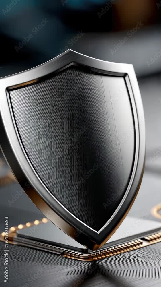 Poster shield design showcasing modern protection technology on display with intricate circuits and metalli