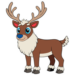 Cute cartoon reindeer with antlers isolated on white background