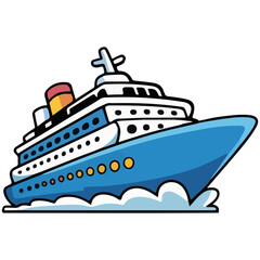 Obraz premium Cartoon Cruise Ship Clipart with Colorful Funnel and Large Decks for Kids, Posters, and Digital Art