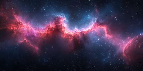 Vibrant cosmic nebula with swirling gases and stars in a deep space setting at night