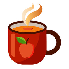 A mug of hot apple cider isolated on white background, a warm autumn drink