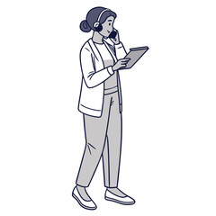 Businesswoman talking on the phone and holding a tablet isolated on white background