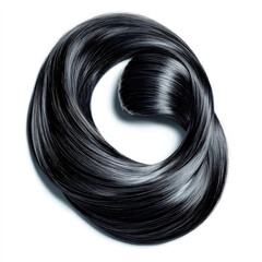 Shiny and black hair on the white background