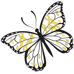 Butterfly with gold ribbon pattern isolated on white background