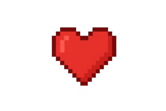 Red pixelated heart showing love and affection on transparent background - Powered by Adobe