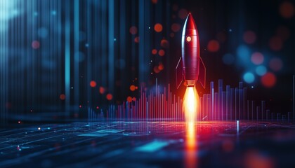 Accelerated Growth Of Economic And Financial Indicators: Rocket Growth Chart, Fast Growth Bar Chart, And Dynamic Data Rendering