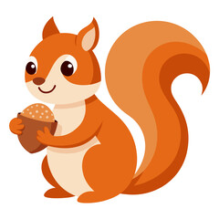 Cute cartoon squirrel holding an acorn isolated on white background