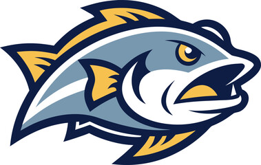 Aggressive blue and yellow fish mascot logo