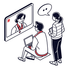 People having a video call with a doctor for online telemedicine service