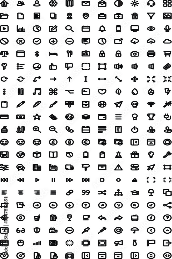 Aufkleber a versatile collection of black and white vector icons for web and mobile business design