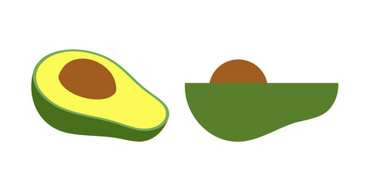 Set of  half avocado with seed flat vector stock illustration design.
Fresh avocado clipart. 
White background.