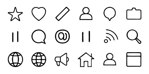 Collection of handdrawn web and communication icons isolated on white background a set of simple and minimalist symbols for interface design, contact information, and user settings