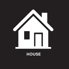 Minimalist House Icon Vector – White Home Symbol on Black Background