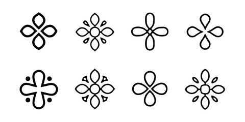 Set of eight minimalist floral ornaments isolated on white background unique and elegant designs for creative projects, showcasing simplicity and sophistication in decorative elements