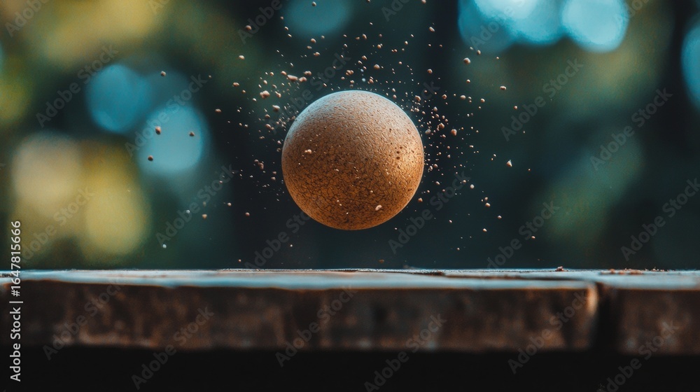 Poster floating orange ball with water splash effect on dark background for dynamic visual