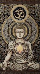 Fototapeta premium Serene Buddha Meditating with Om Symbol and Intricate Mandala