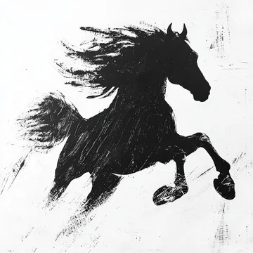 Grunge Ink Stencil of a Galloping Horse on White Background