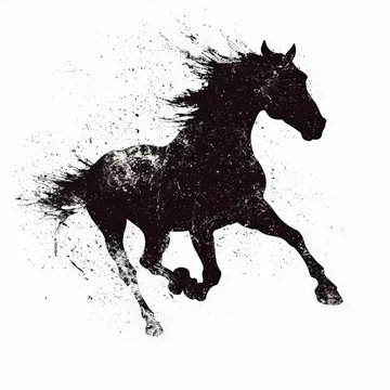 Gritty Grunge Stencil of a Galloping Horse on a White Background