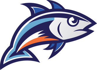 Stylized blue fish with orange accent