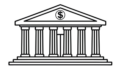 Classical building with columns and dollar sign architecture facade