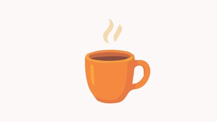 Animated hot coffee Simple flat illustration of an orange coffee cup with steam rising, symbolizing warmth and comfort, perfect for cozy autumn mornings.