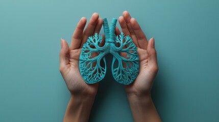 Teal 3D lungs held gently in hands