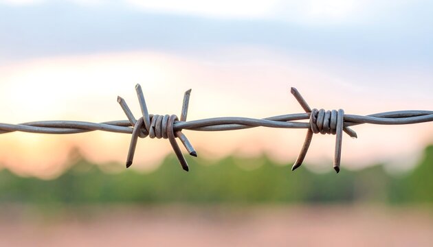 Barbed wire fence at sunset - Powered by Adobe