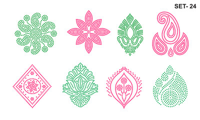 Rhinestone hotfix transfer Buti set design for laser cutting, 2.2 mm hole size 6 ss, carry, leaves, symmetrical geometric, round designs, set no.24