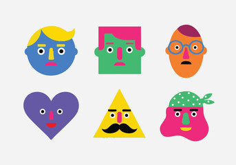 Fototapeta premium Colorful Geometric Faces Illustration with Various Shapes and Expressions Creative Design for Modern Projects and Vector Art Collection Cartoonish Characters
