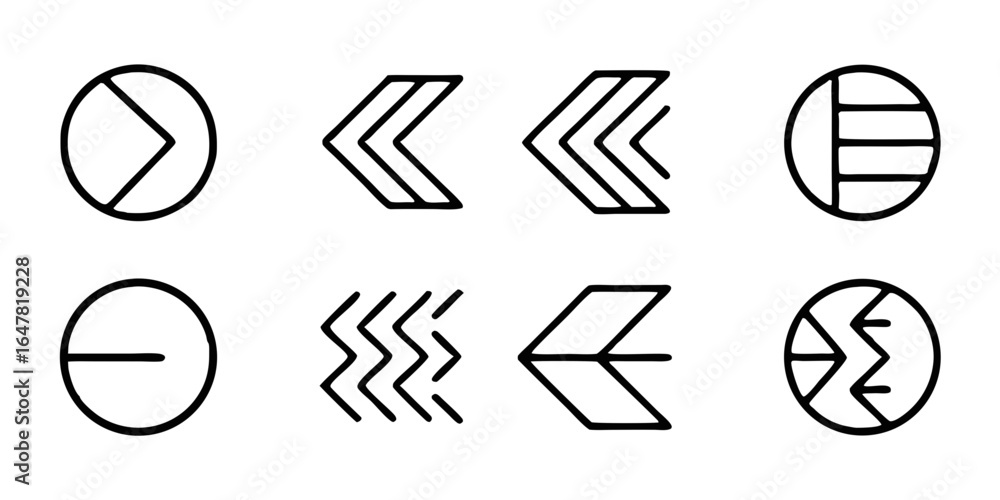 Poster set of minimalist geometric shapes featuring circles and arrows isolated on white background, ideal 