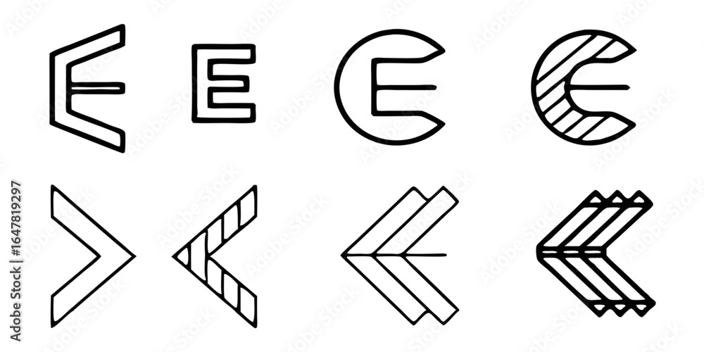 Poster set of abstract arrow icons isolated on white background a collection of geometric shapes for naviga