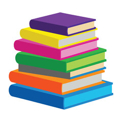 Stack of colorful hardcover books on a white background, Colorful Stack of Books Vector Illustration, Educational and Reading Concept Art