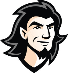 Stylized portrait of a man with long black hair and a goatee