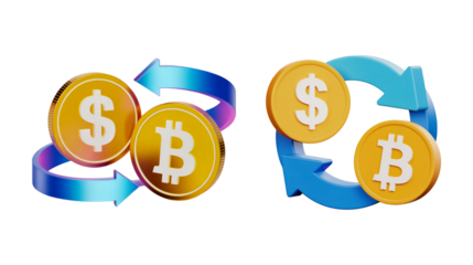 Bitcoin and Dollar Currency Exchange Crypto Trading 3D Render